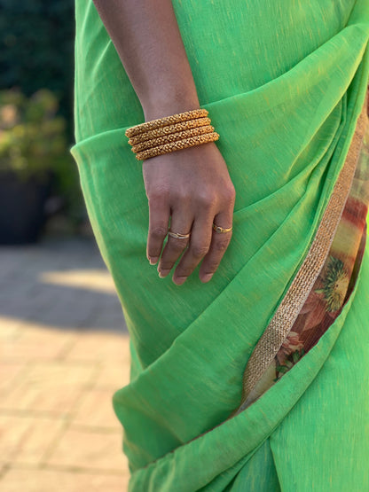 Gold Plated Indian Bangles: Flower Motif, Set of 4