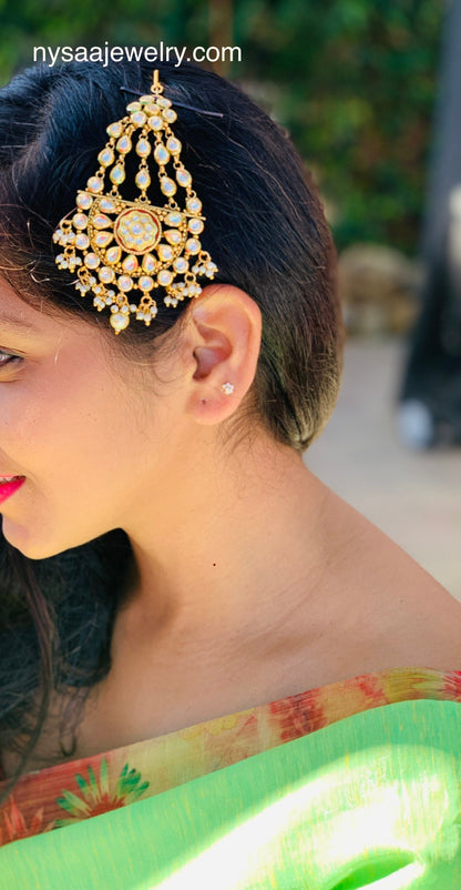Gold plated Kundan pasa jhoomar hair accessory for brides