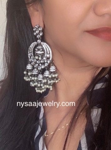 oversized black metal polki chandbali or big jhumka