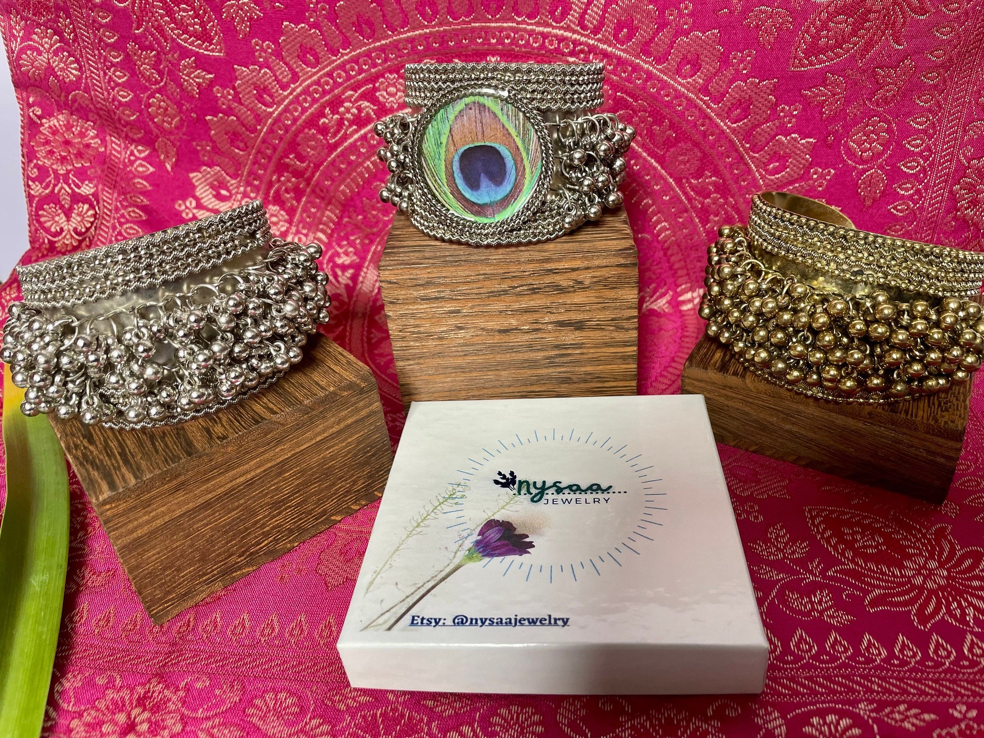 Oxidized Ghungaroo Cuff Bracelet: Boho Silver Bangle