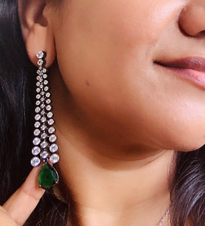 Dangle Cubic Zirconia Earrings: Emerald or Diamond, Party Jewelry