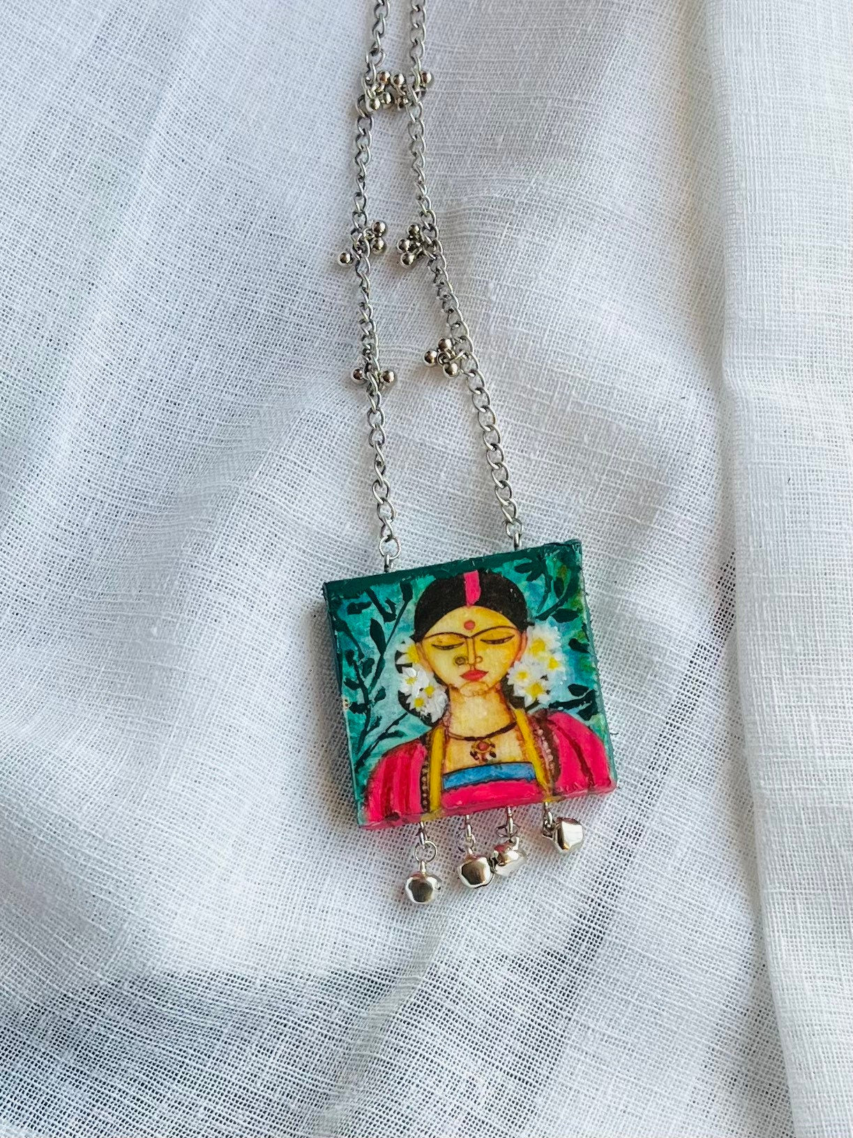 Hand-Painted Ganesha Pendant Necklace: Beaded Indian Ethnic Jewelry