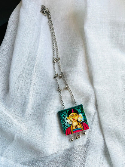 Hand-Painted Ganesha Pendant Necklace: Beaded Indian Ethnic Jewelry