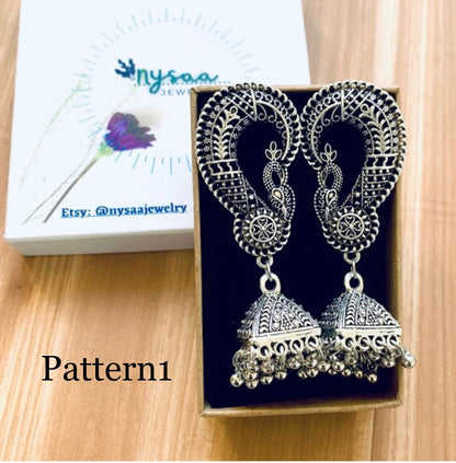 Peacock / Oxidized / German silver / Bollywood / Indian / Festive / Navratri / Nauratri earrings / Oxidised