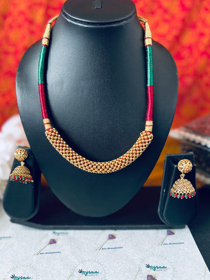 Kolhapuri Thushi Choker Necklace | Marathi Jewelry with Earrings