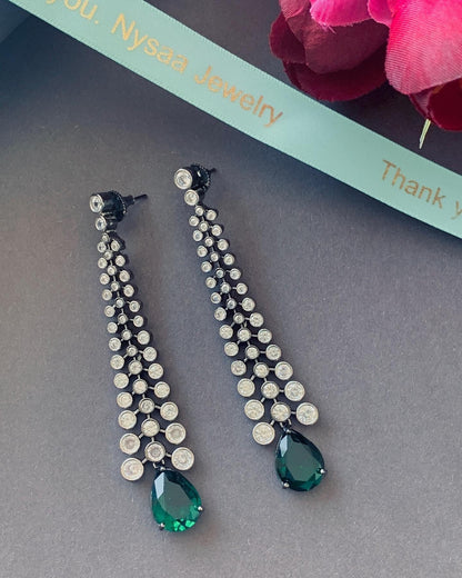 Dangle Cubic Zirconia Earrings: Emerald or Diamond, Party Jewelry