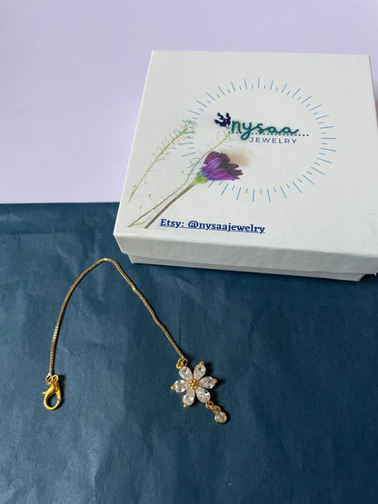 Gold Plated Cubic Zirconia Maang Tikka for Little Girls