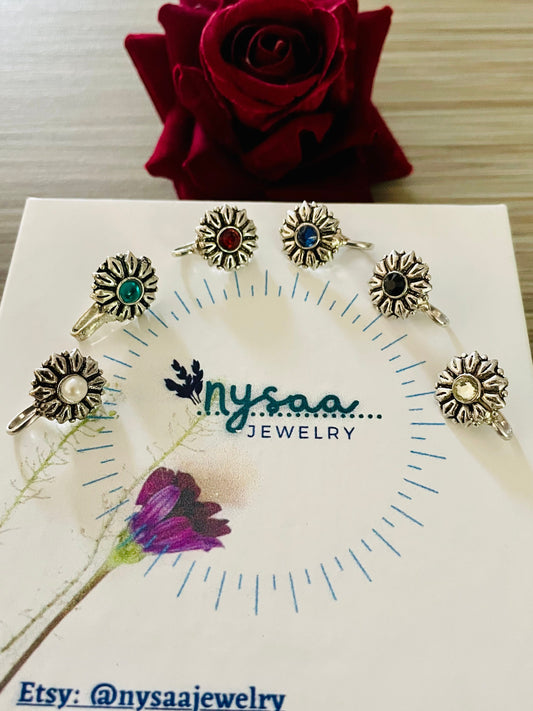 Oxidized Nose Pin: Marathi Nath Press Pin, No Piercing Needed