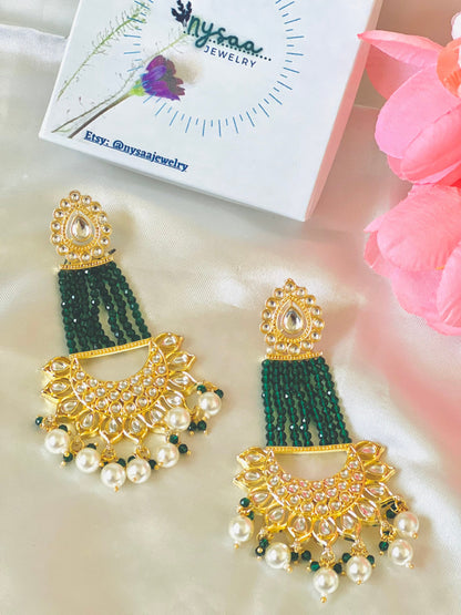 Kundan Chandbali Earrings: Beaded Indian Bridal Jewelry