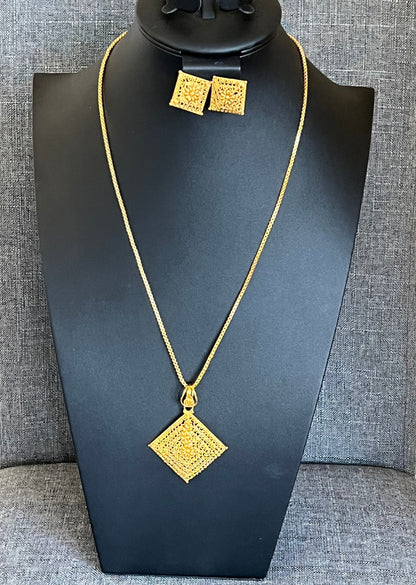 Gold Plated Haaram: Indian Temple Jewelry Necklace with Earrings