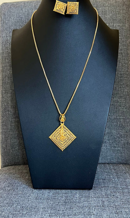 Gold Plated Haaram: Indian Temple Jewelry Necklace with Earrings