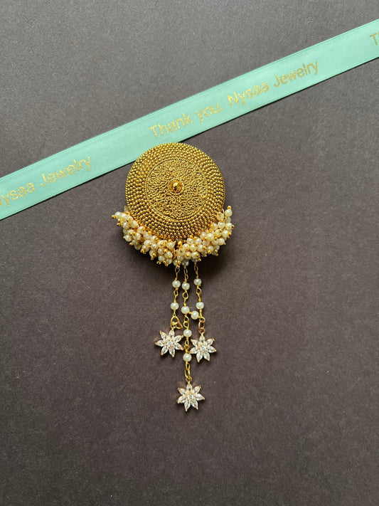 Gold Plated Indian Hair Brooch: Juda Pin Saree Accessory