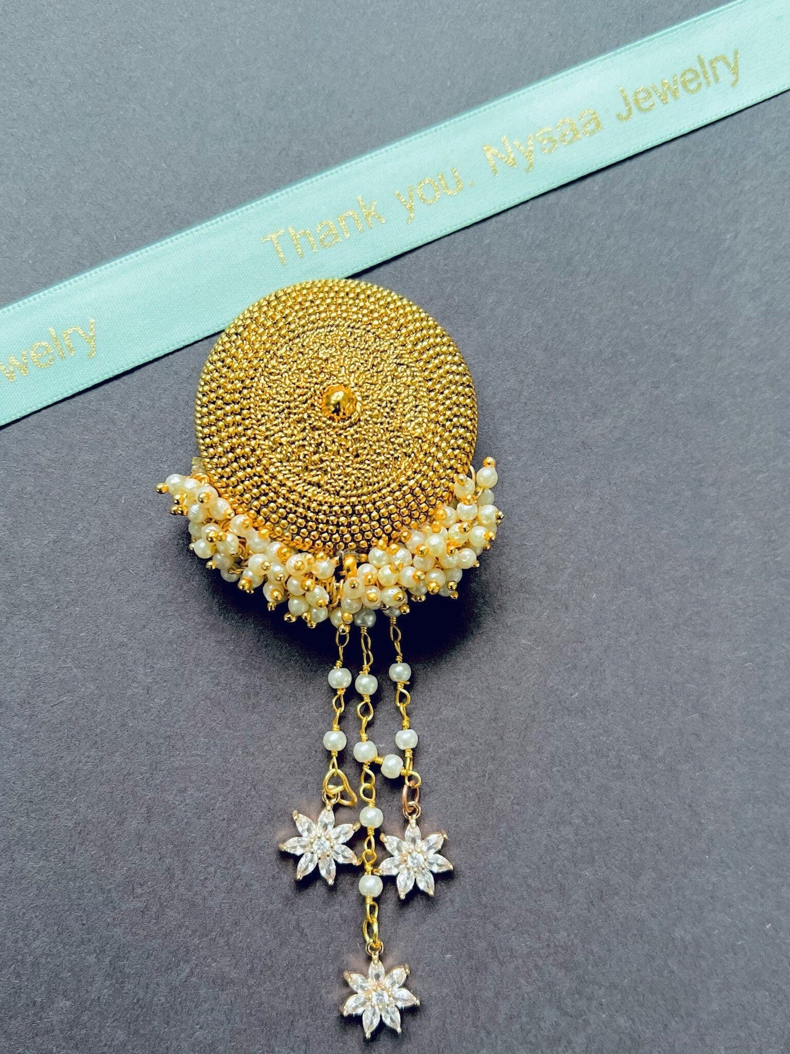 Gold Plated Indian Hair Brooch: Juda Pin Saree Accessory