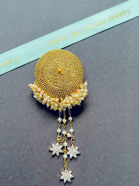 Gold Plated Indian Hair Brooch: Juda Pin Saree Accessory