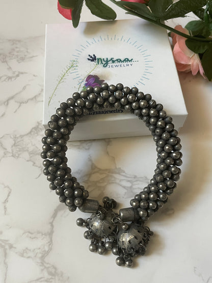 Black Oxidized Ghungaroo Cuff Bracelet: Adjustable Bangle