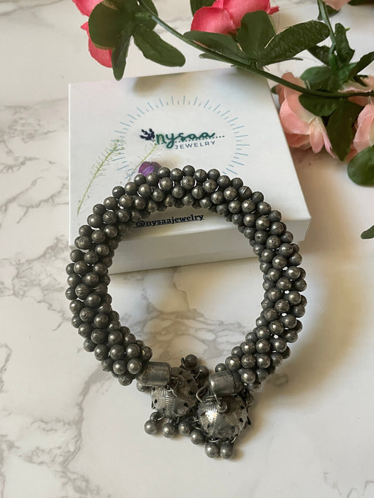 Black Oxidized Ghungaroo Cuff Bracelet: Adjustable Bangle