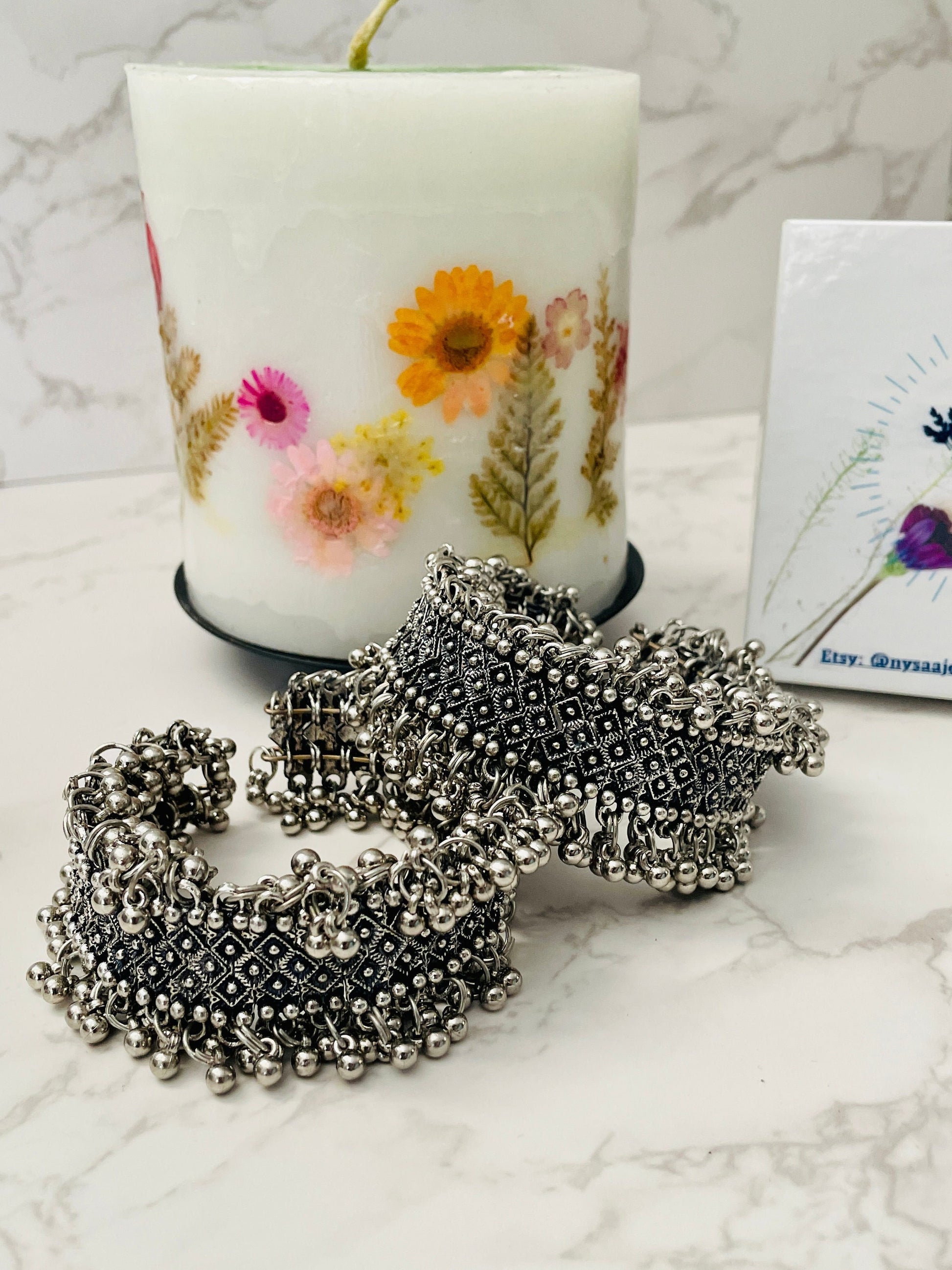 Oxidized Ghungaroo Cuff Bracelet: Adjustable Silver Bangle