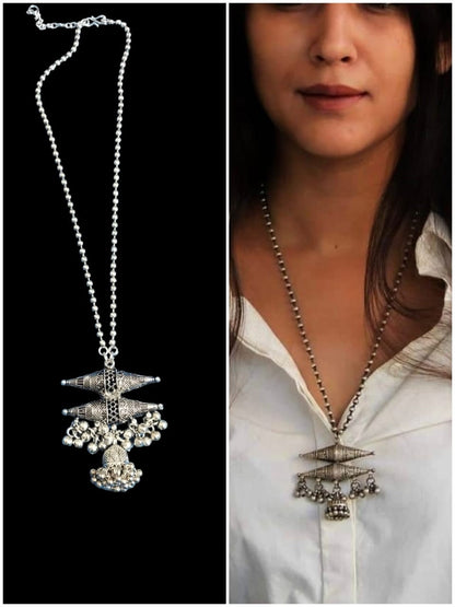 Oxidized Ghungaroo Necklace & Jhumki Earring Set: Indian Mala Jewelry
