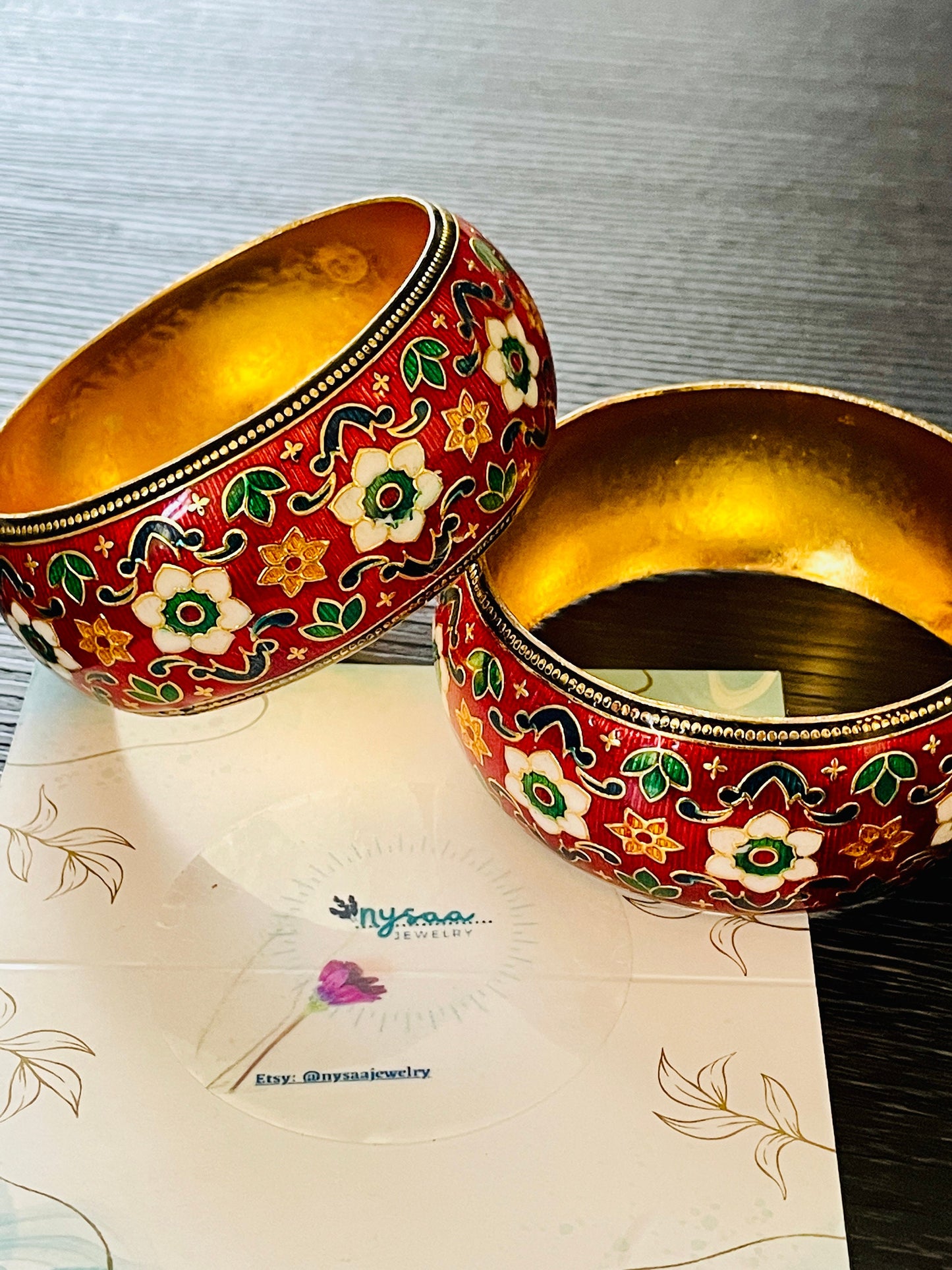 Gold Plated Minakari Bangles: Indian Peacock Jewelry (Set of 2)