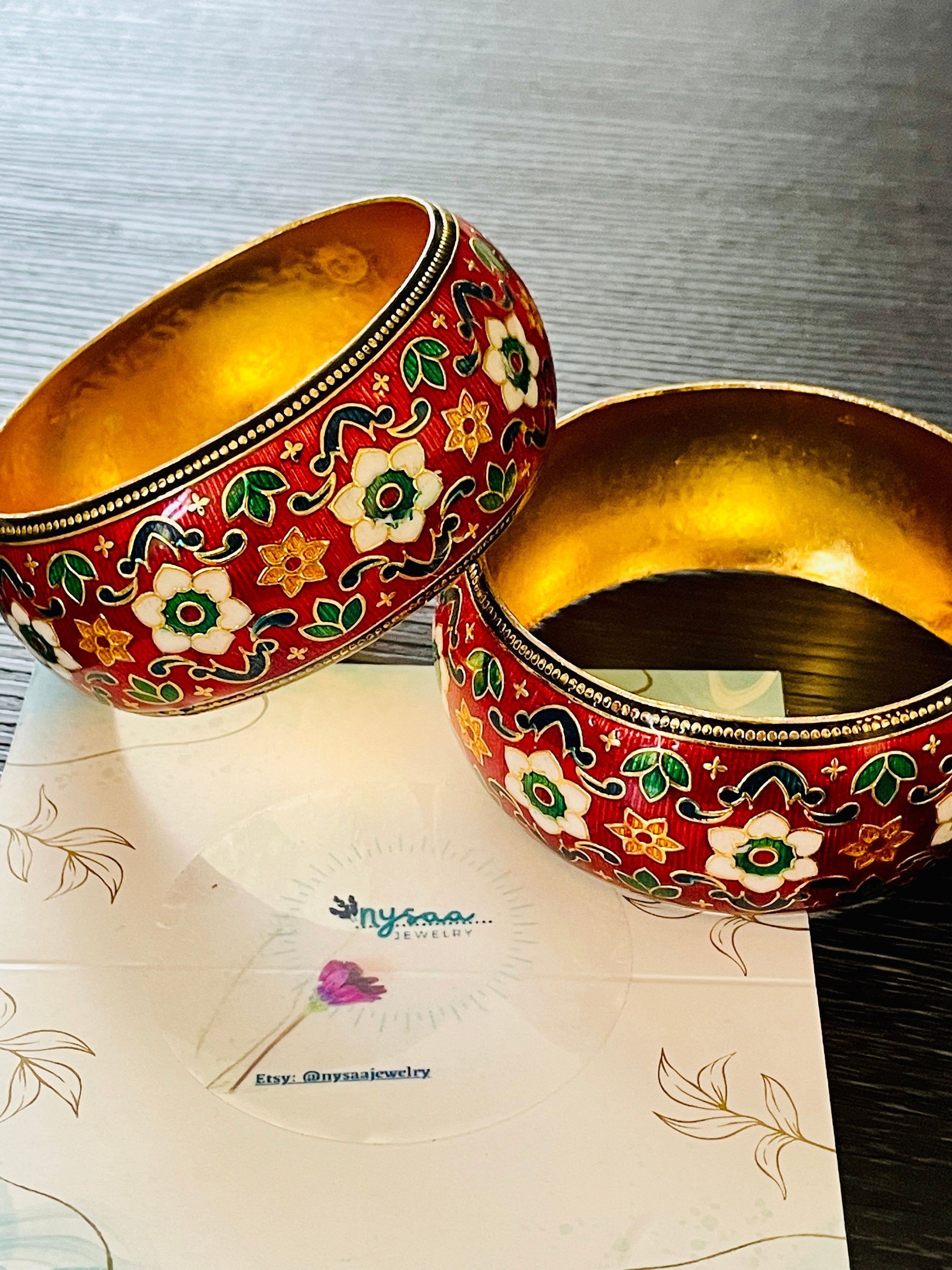 Gold Plated Minakari Bangles: Indian Peacock Jewelry (Set of 2)