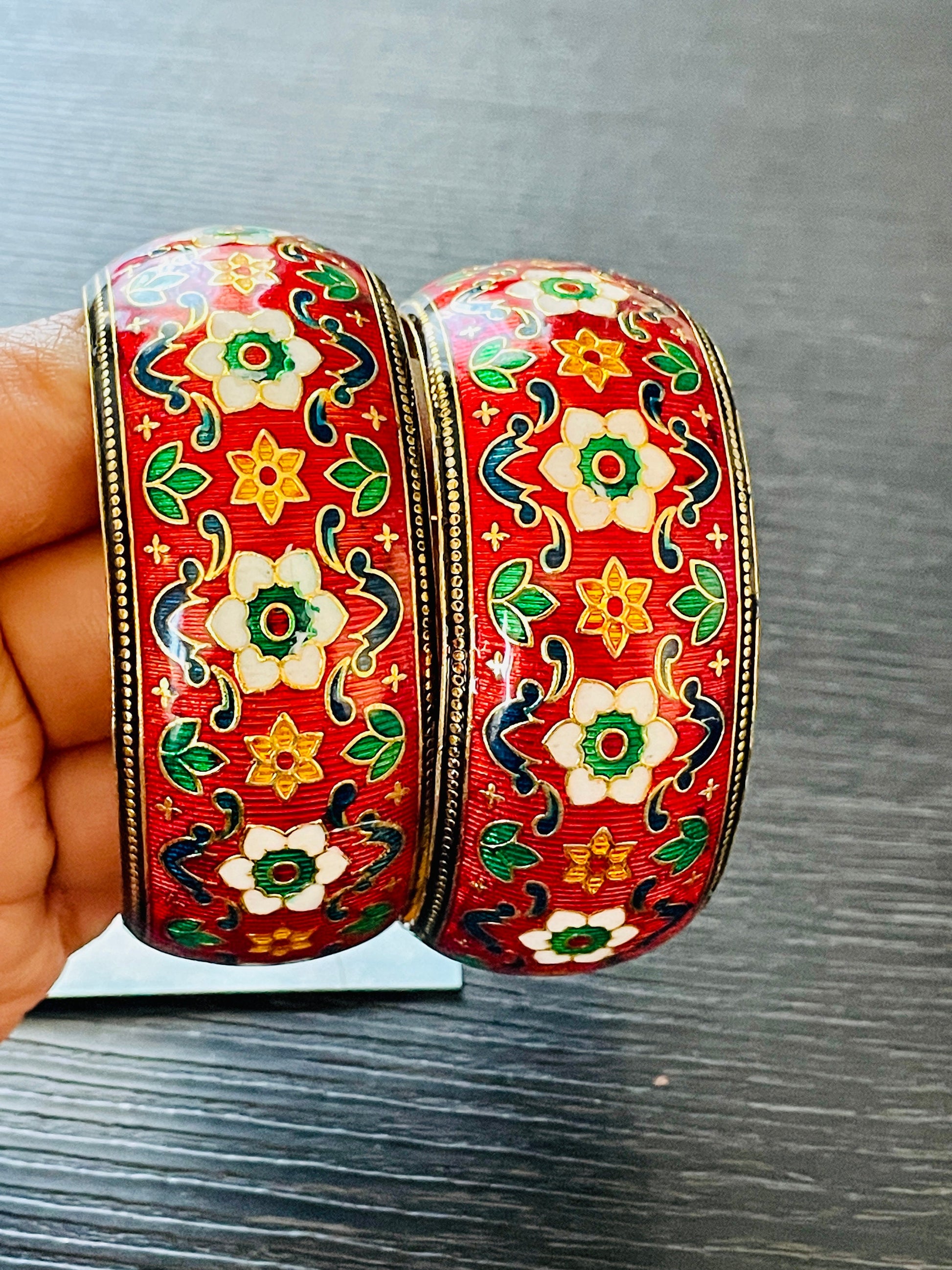 Gold Plated Minakari Bangles: Indian Peacock Jewelry (Set of 2)
