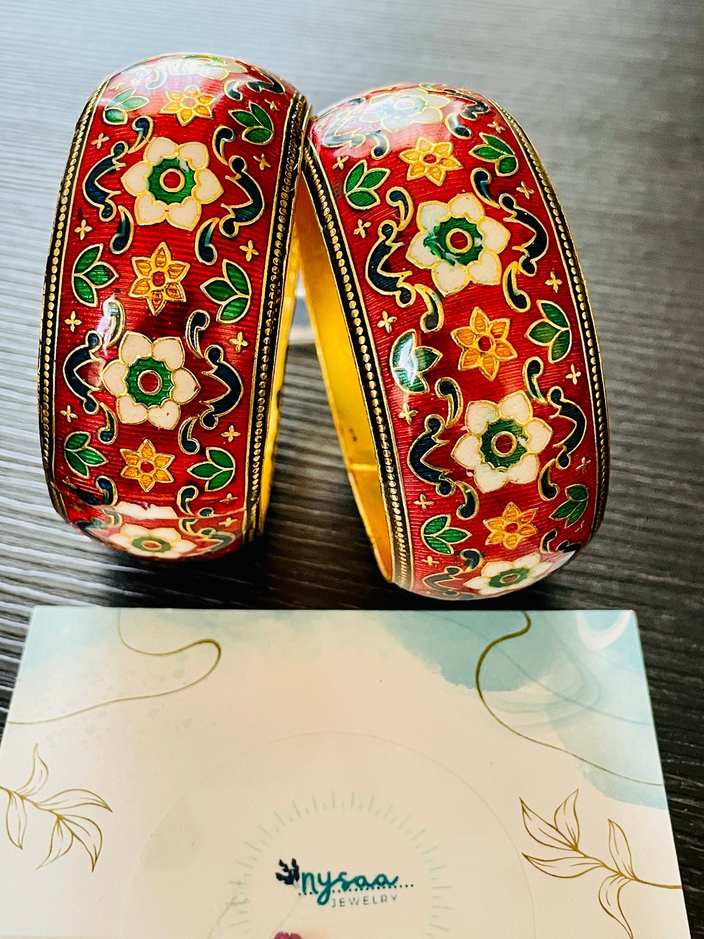 Gold Plated Minakari Bangles: Indian Peacock Jewelry (Set of 2)
