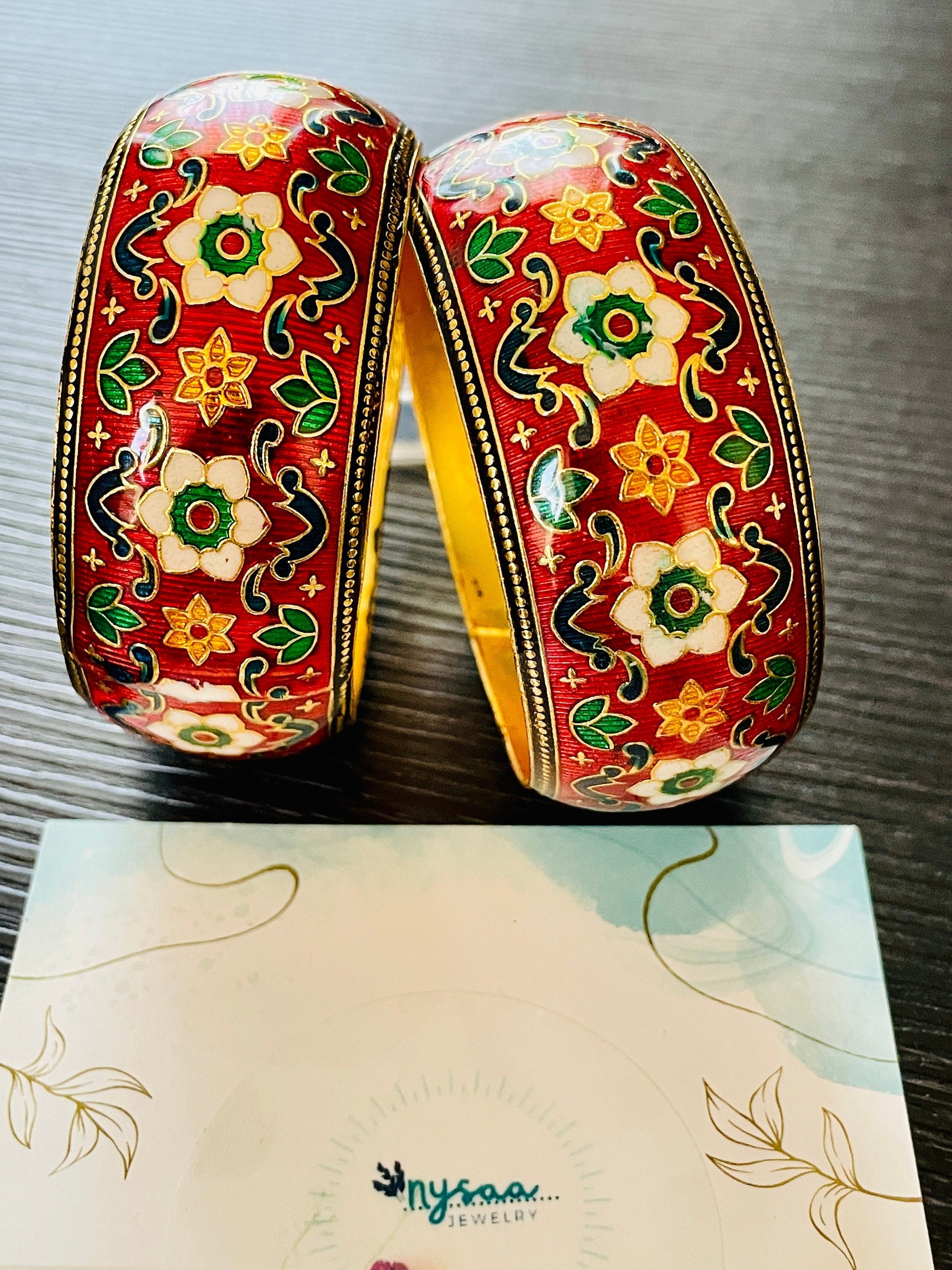 Gold Plated Minakari Bangles: Indian Peacock Jewelry (Set of 2)