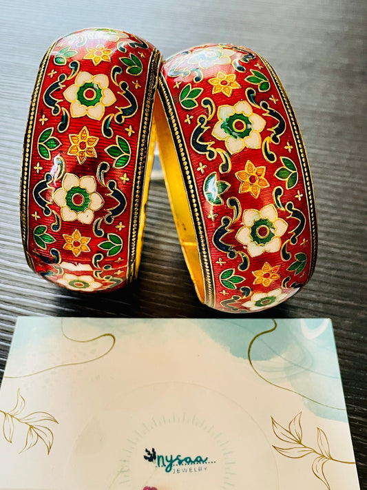 Gold Plated Minakari Bangles: Indian Peacock Jewelry (Set of 2)