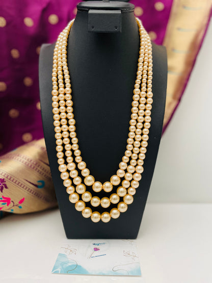Classic multilayered pearl necklace | Faux pearl necklace | Three strands pearl necklace