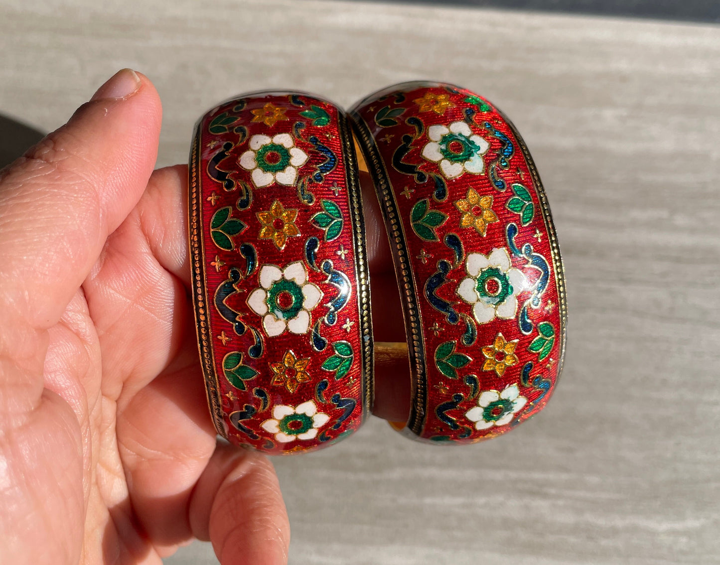 Gold Plated Minakari Bangles: Indian Peacock Jewelry (Set of 2)