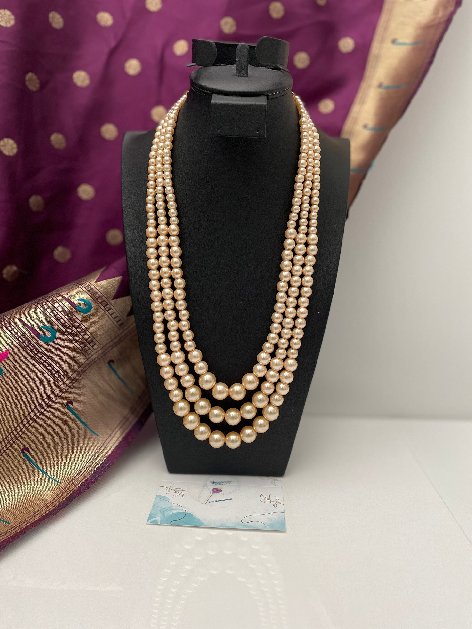 Classic multilayered pearl necklace | Faux pearl necklace | Three strands pearl necklace
