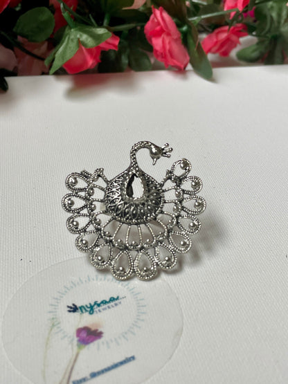Oxidized Silver Peacock Ring: Adjustable Ghungaroo Ring