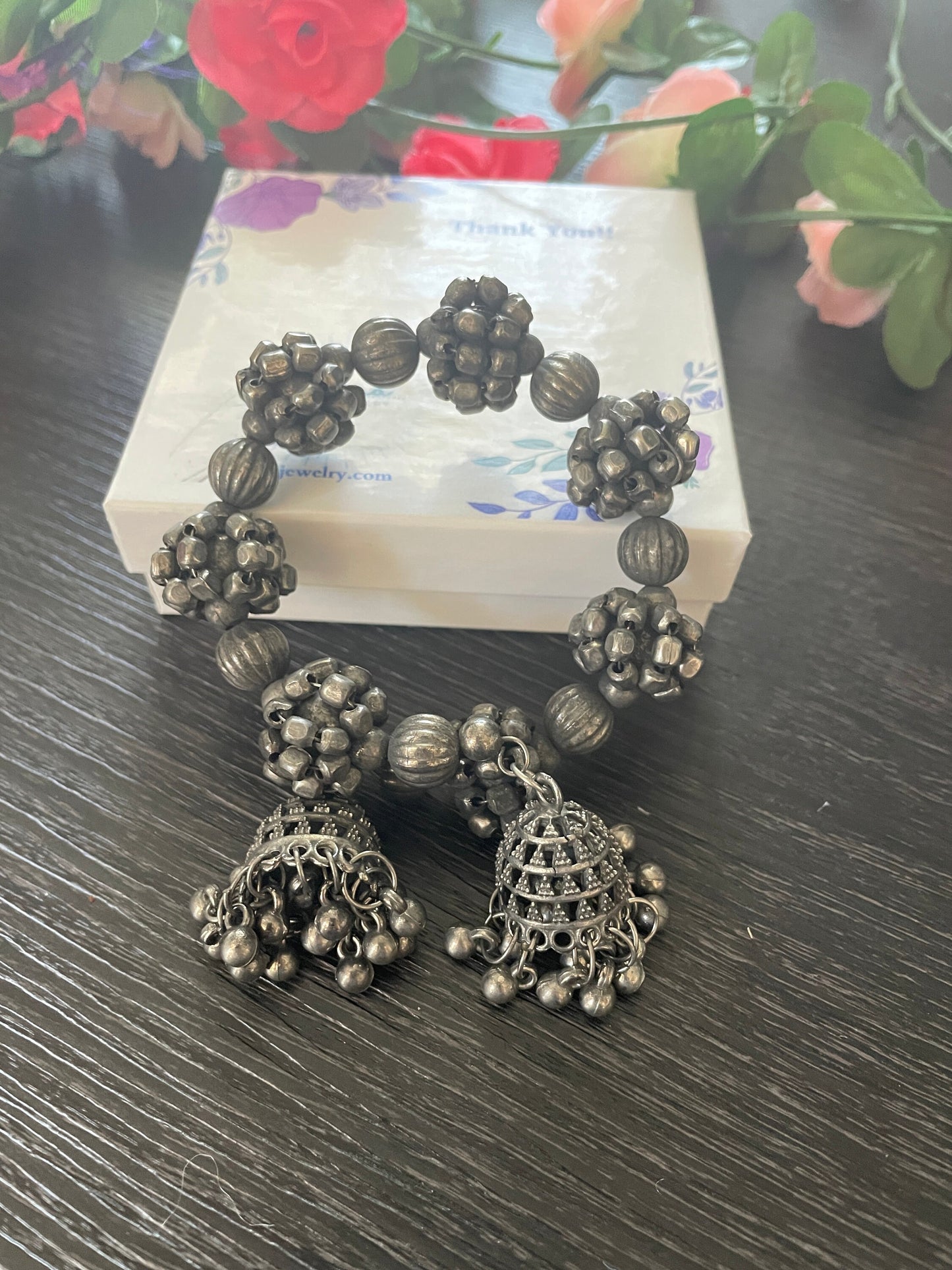 Oxidized Ghungaroo Cuff Bracelet: Adjustable Bangle, Hair Accessory