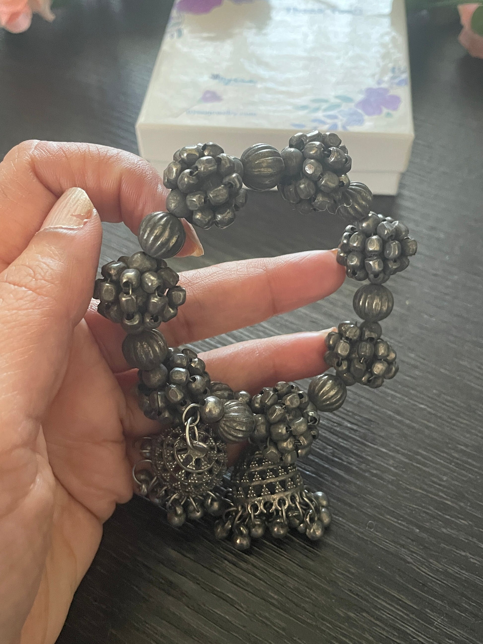 Oxidized Ghungaroo Cuff Bracelet: Adjustable Bangle, Hair Accessory