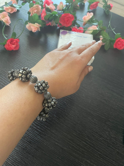 Oxidized Ghungaroo Cuff Bracelet: Adjustable Bangle, Hair Accessory