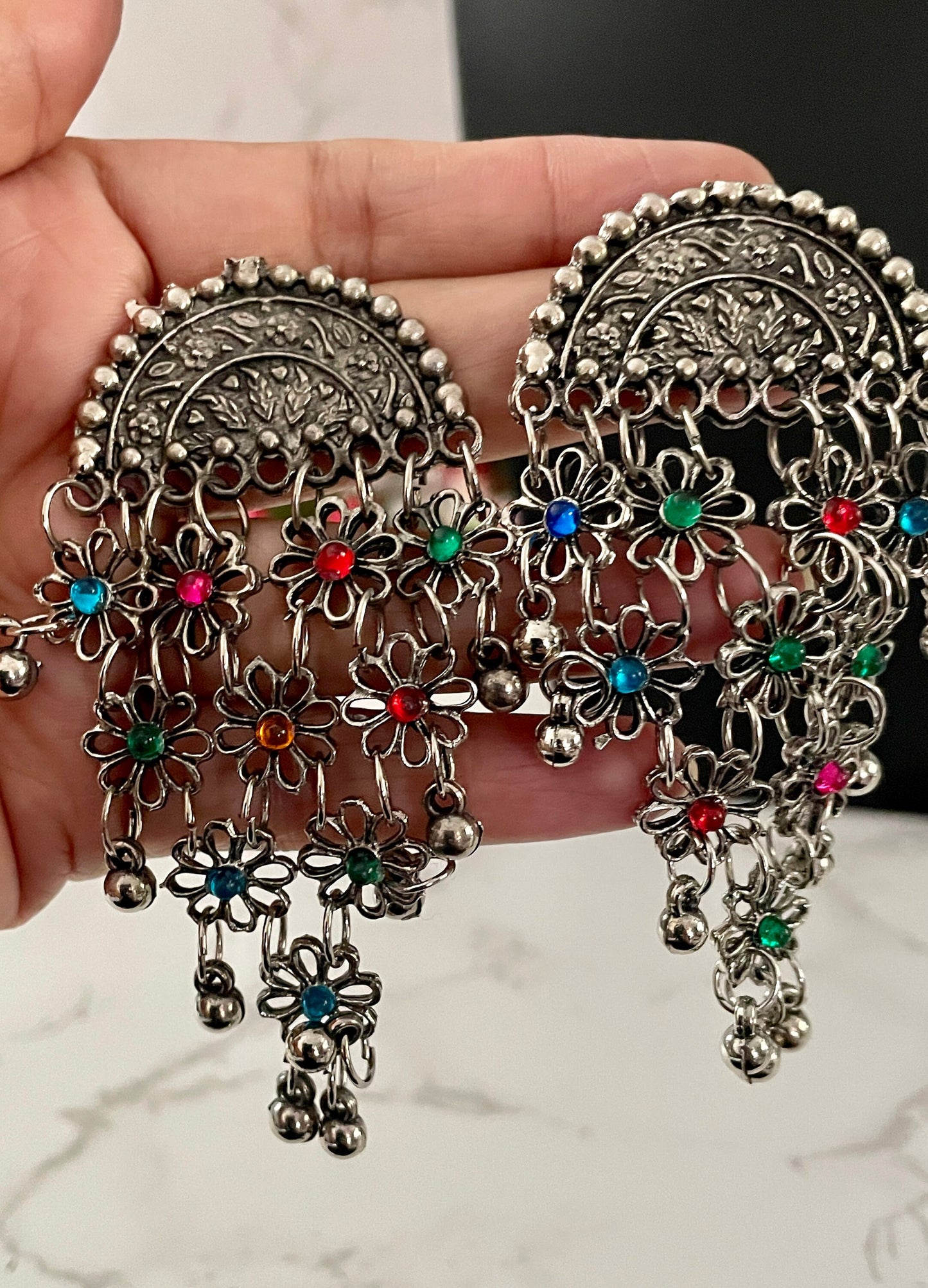 Oxidized Multicolor Necklace and Earrings Set: Lightweight Alloy Jewelry