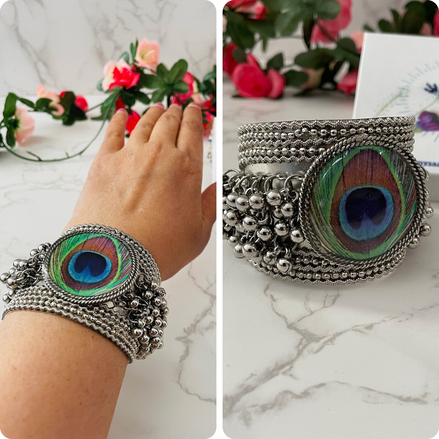Oxidized Ghungaroo Cuff Bracelet: Boho Silver Bangle