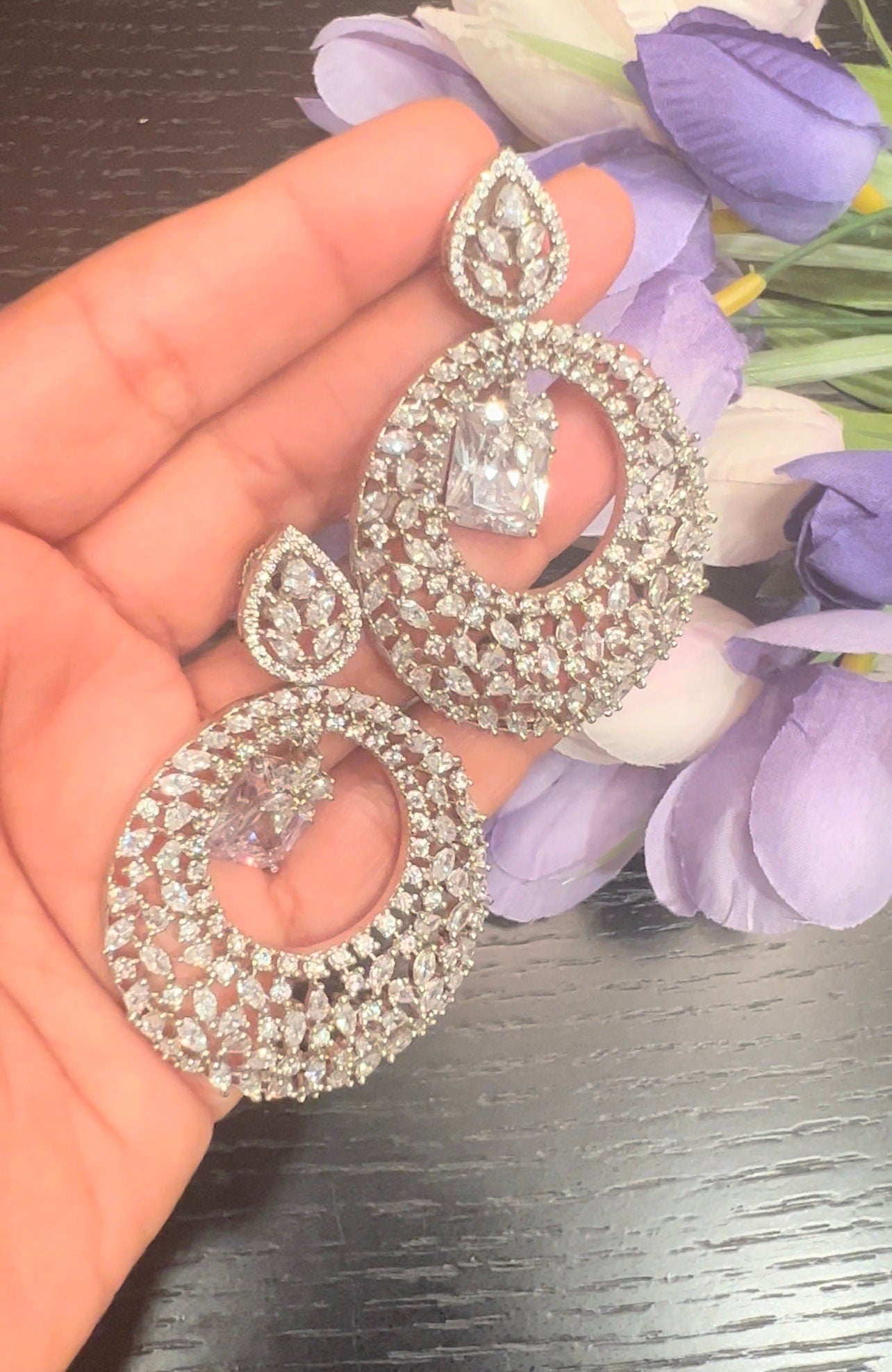 Dangle Cubic Zirconia Earrings: Emerald or Diamond, Party Jewelry