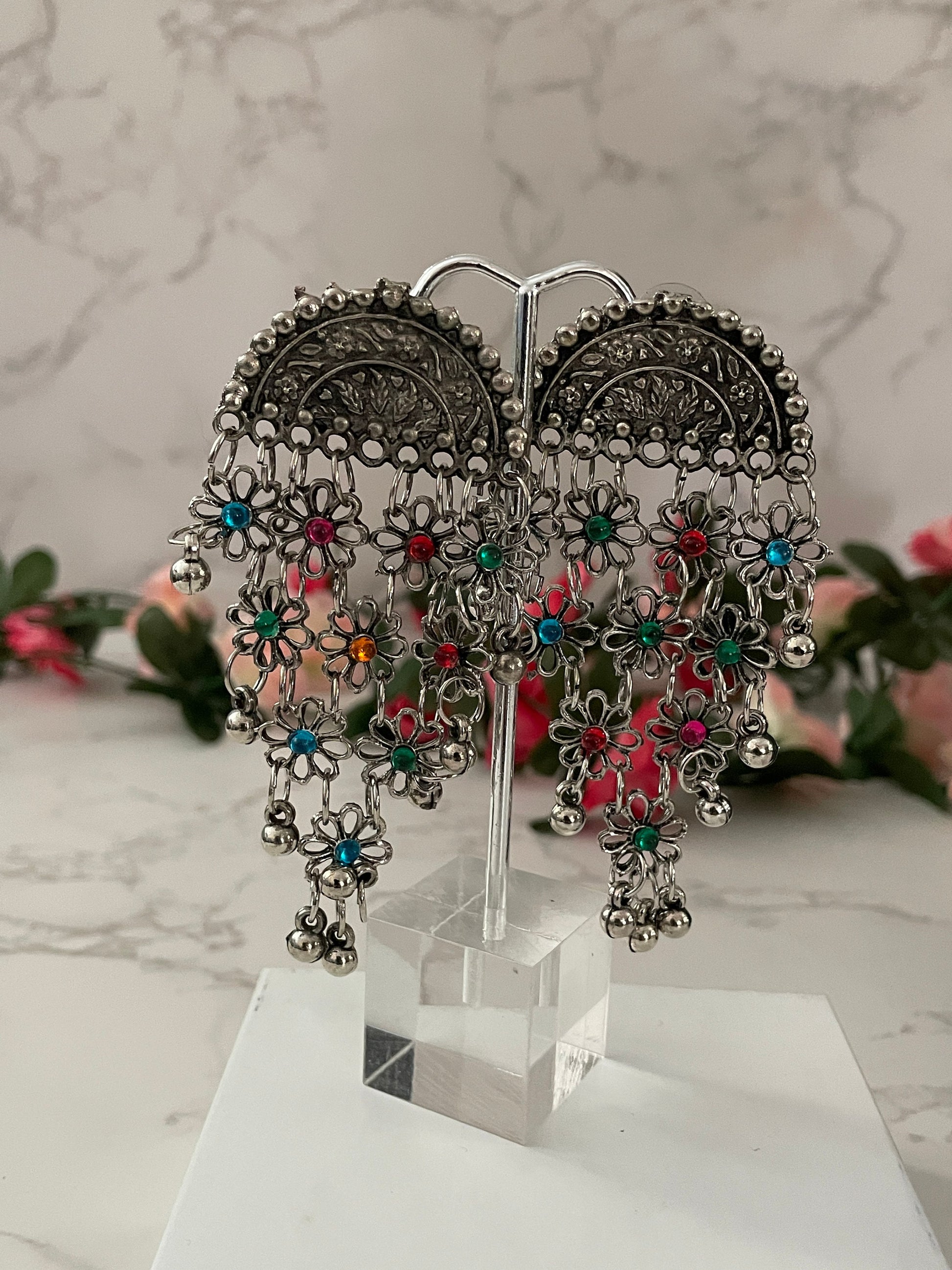 Oxidized Multicolor Necklace and Earrings Set: Lightweight Alloy Jewelry