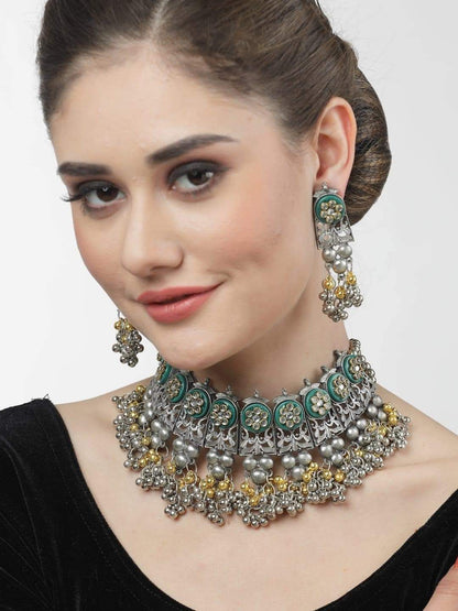 Nysaa dual tone Oxidised multicolored ghungaroo choker with earrings | Bollywood Jewelry | Navaratri jewelry | German silver jewelry