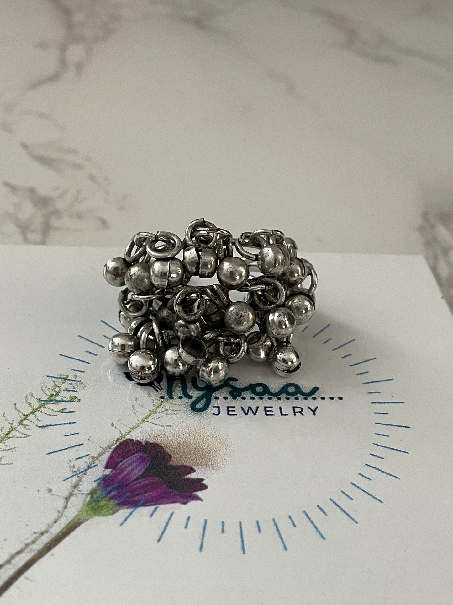Oxidized Silver Peacock Ring: Adjustable Ghungaroo Ring