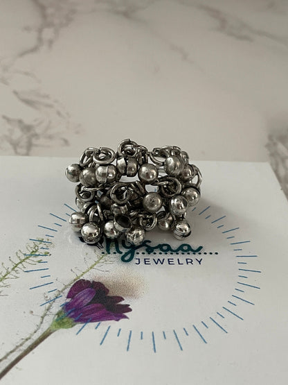 Oxidized Silver Peacock Ring: Adjustable Ghungaroo Ring