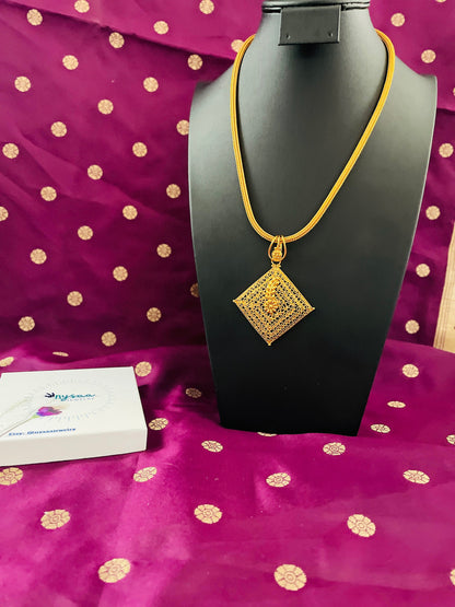 Gold Plated Haaram: Indian Temple Jewelry Necklace with Earrings