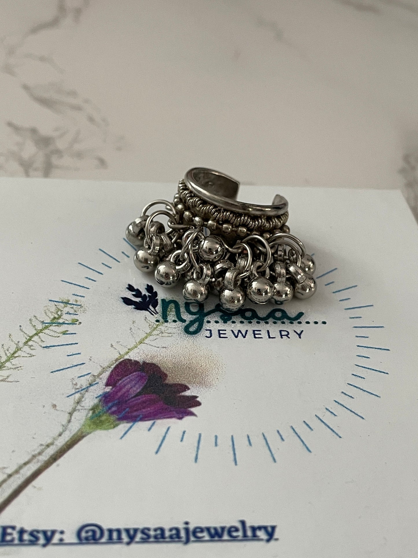 Oxidized Silver Peacock Ring: Adjustable Ghungaroo Ring