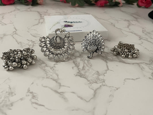 Oxidized Silver Peacock Ring: Adjustable Ghungaroo Ring