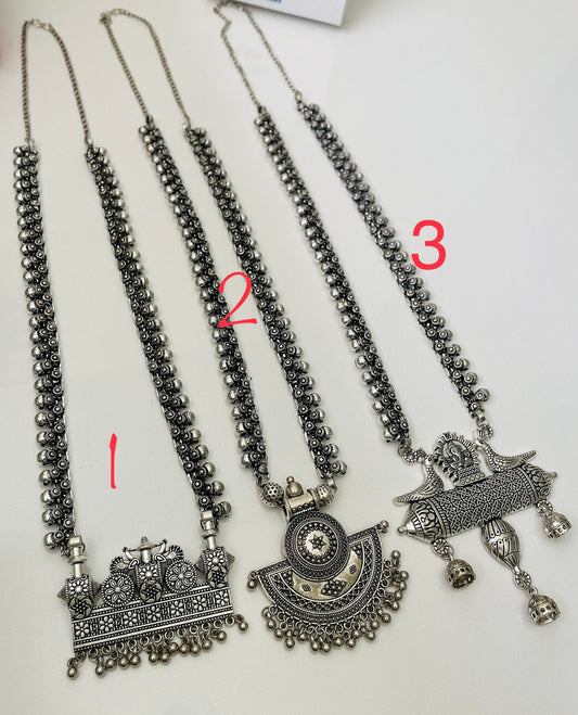 Oxidized Silver Long Necklace: Indian Navratri Jewelry