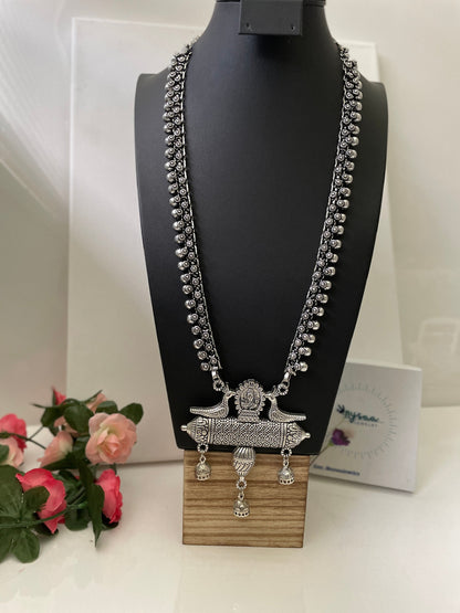 Oxidized Silver Long Necklace: Indian Navratri Jewelry