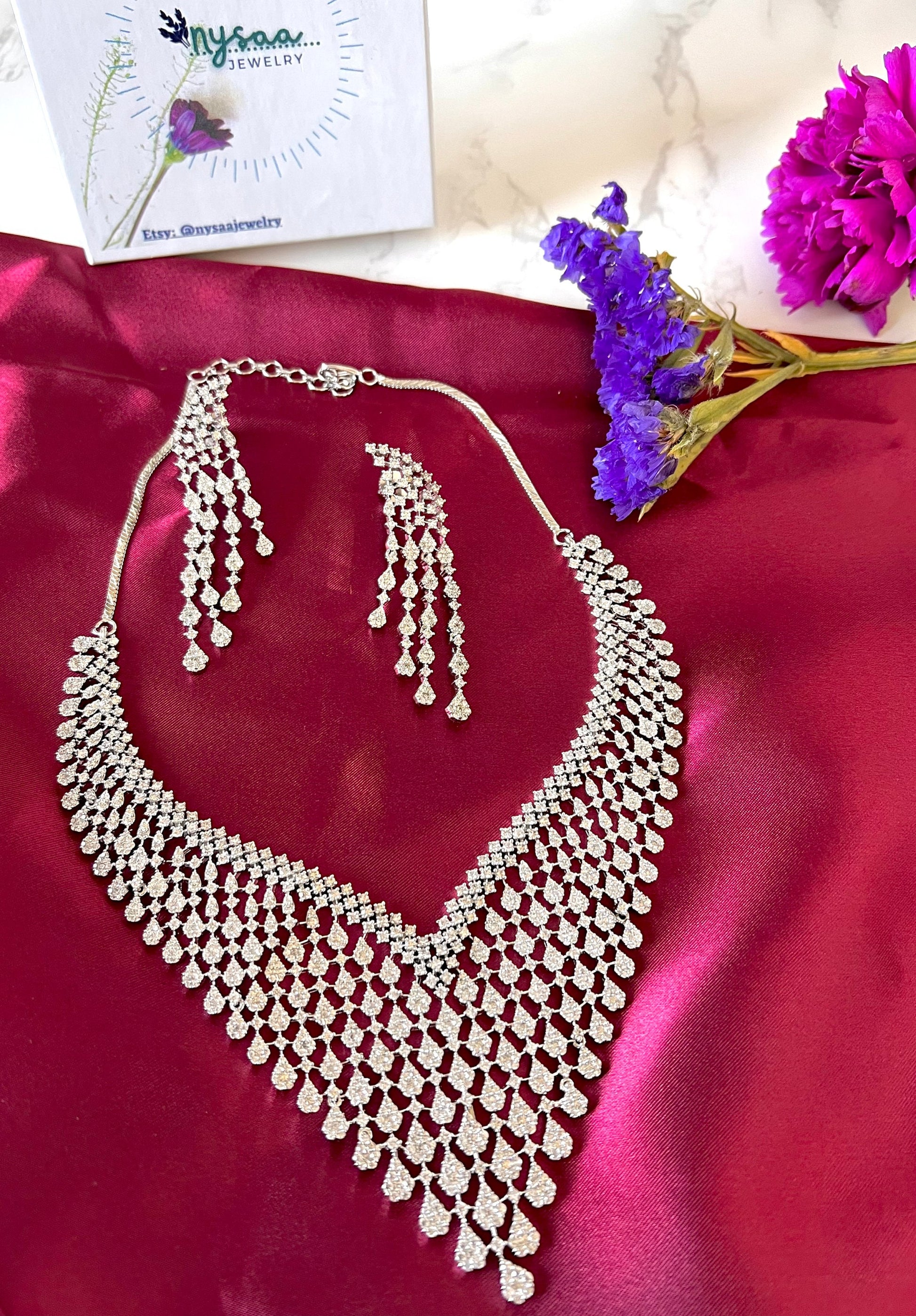 Cubic Zirconia Bridal Necklace Set: Victorian Statement Jewelry