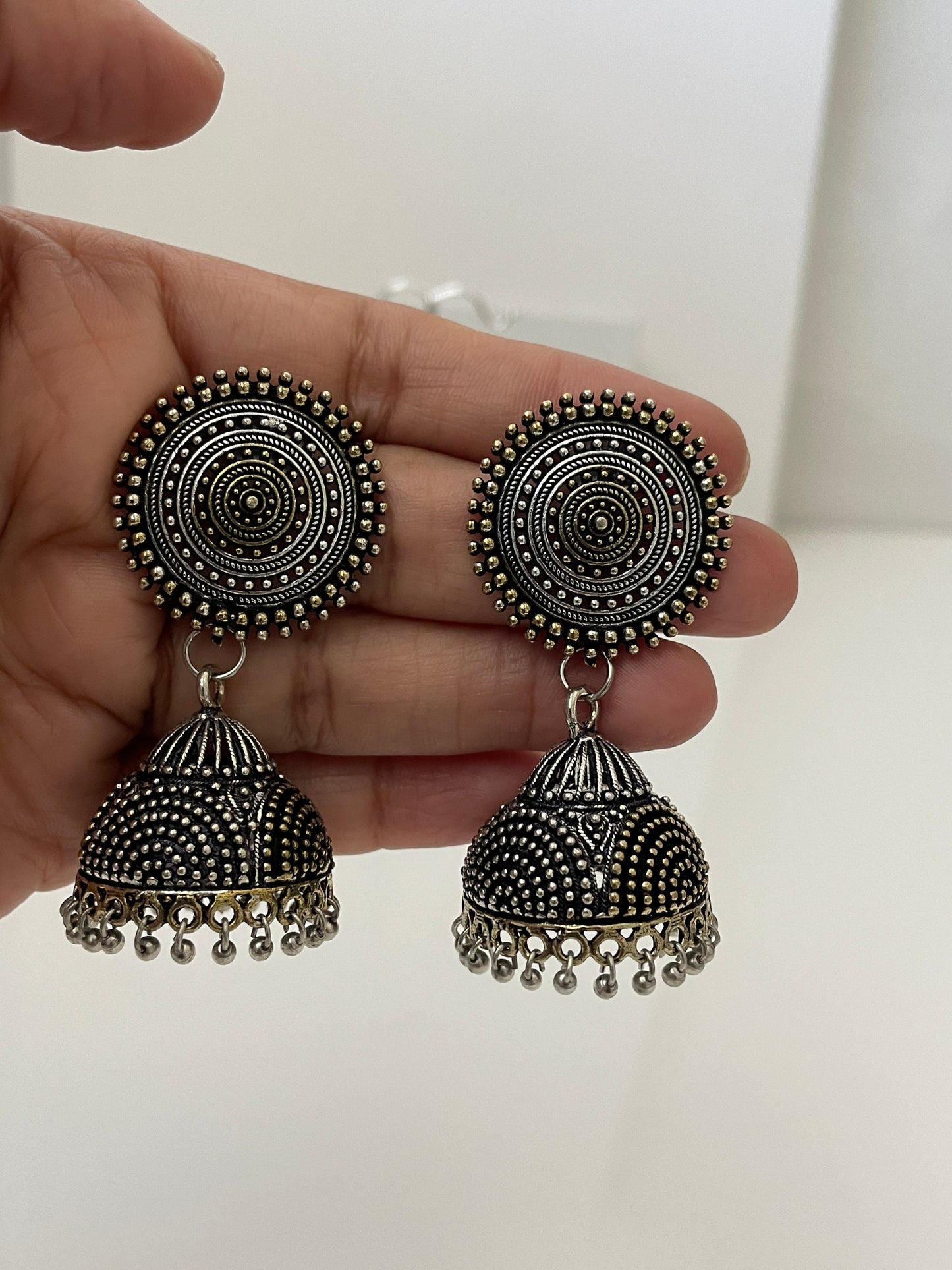Oxidized Dual Tone Jhumka Earrings: Traditional Indian Jewelry
