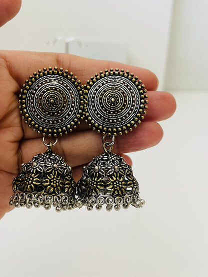 Oxidized Dual Tone Jhumka Earrings: Traditional Indian Jewelry